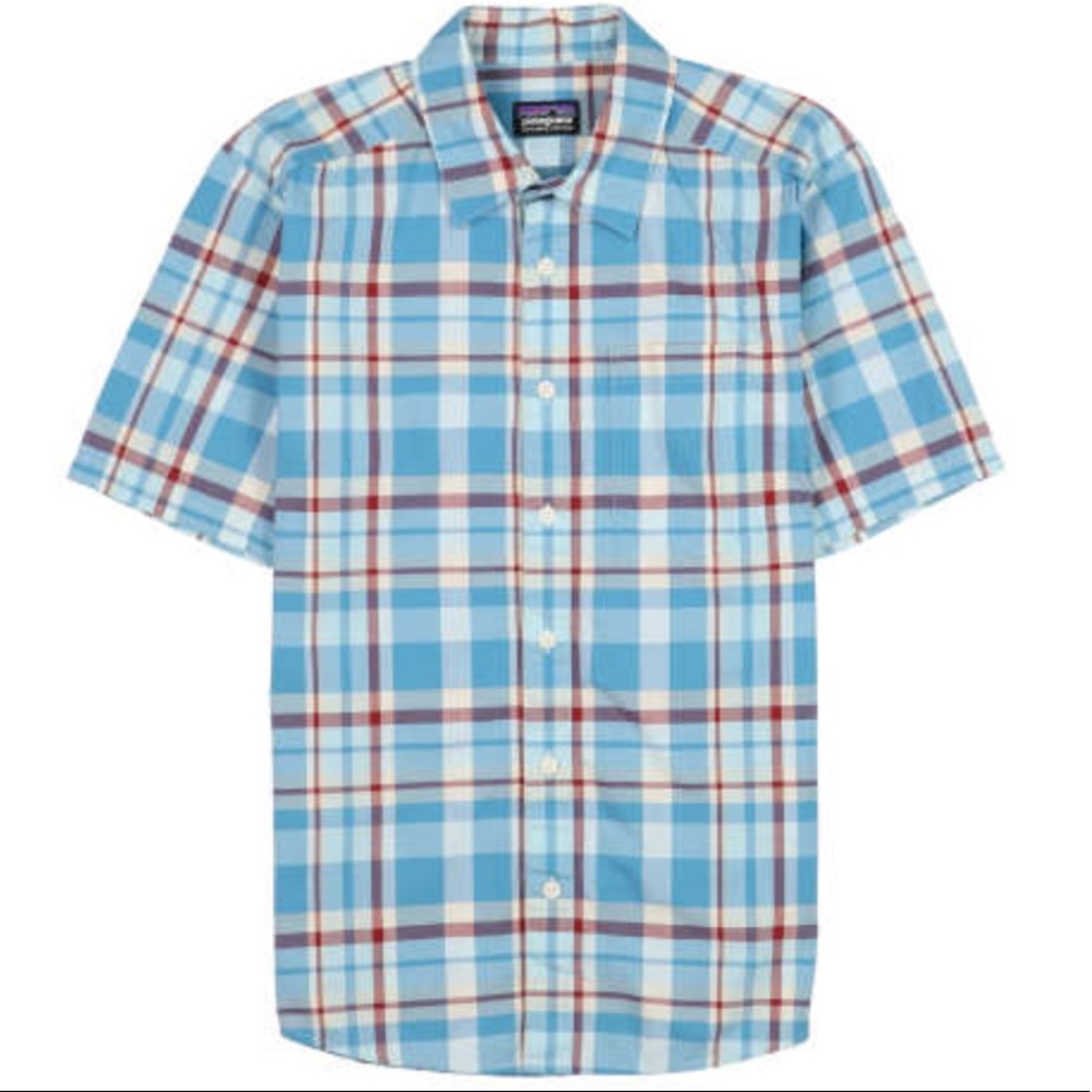 Patagonia Blue and Red Plaid Casual Button Down Shirt